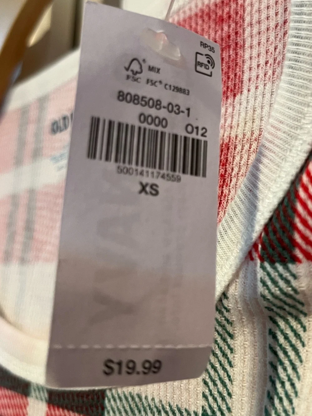 Old Navy Red, White & Green Plaid Long-Sleeve Tee